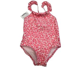 Zara Baby Girl One Piece Swim Suit UPF +50 Pink Floral Sz 6-12 Months NWT